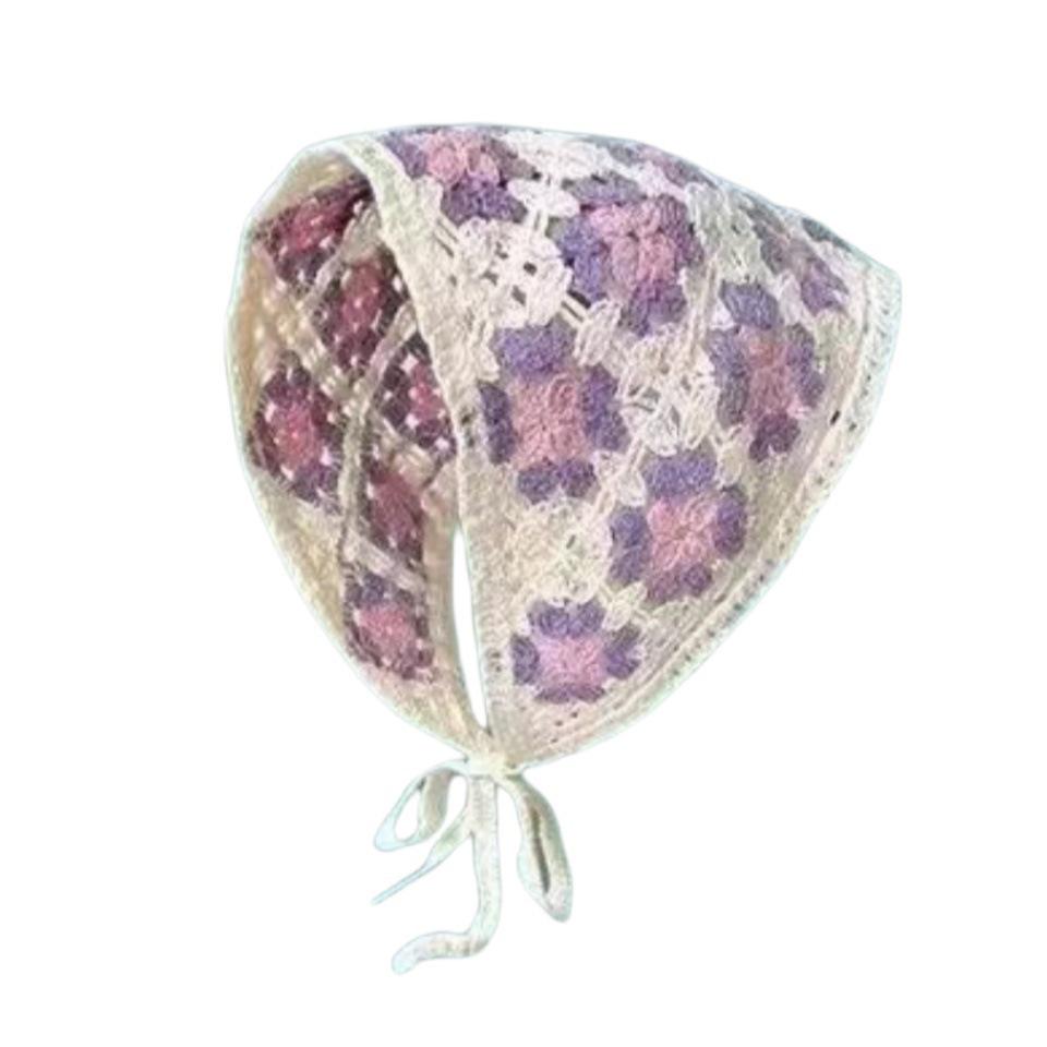 Ręcznie robiona szydełkowa trójkątna chusta na głowę: Francuski Retro, Wszechstronny, Styl Pastoralny