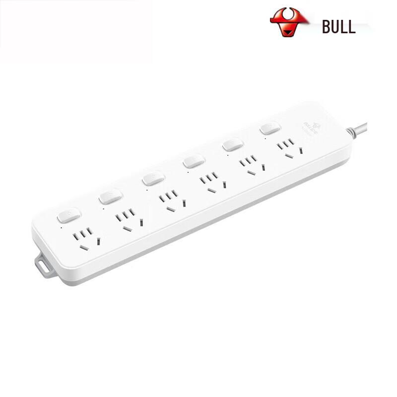 BULL GN-313 6-Outlet Power Strip with Individual Switches, 3m CN Plug (adapter Included)