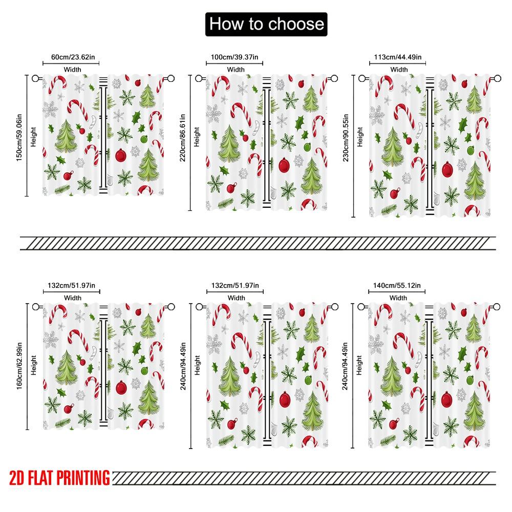 2pcs,2D Plane Printing Popular Curtains Christmas Baubles Trees Candy Canes (2) Polyester (without Rod) Festive Ldeal for