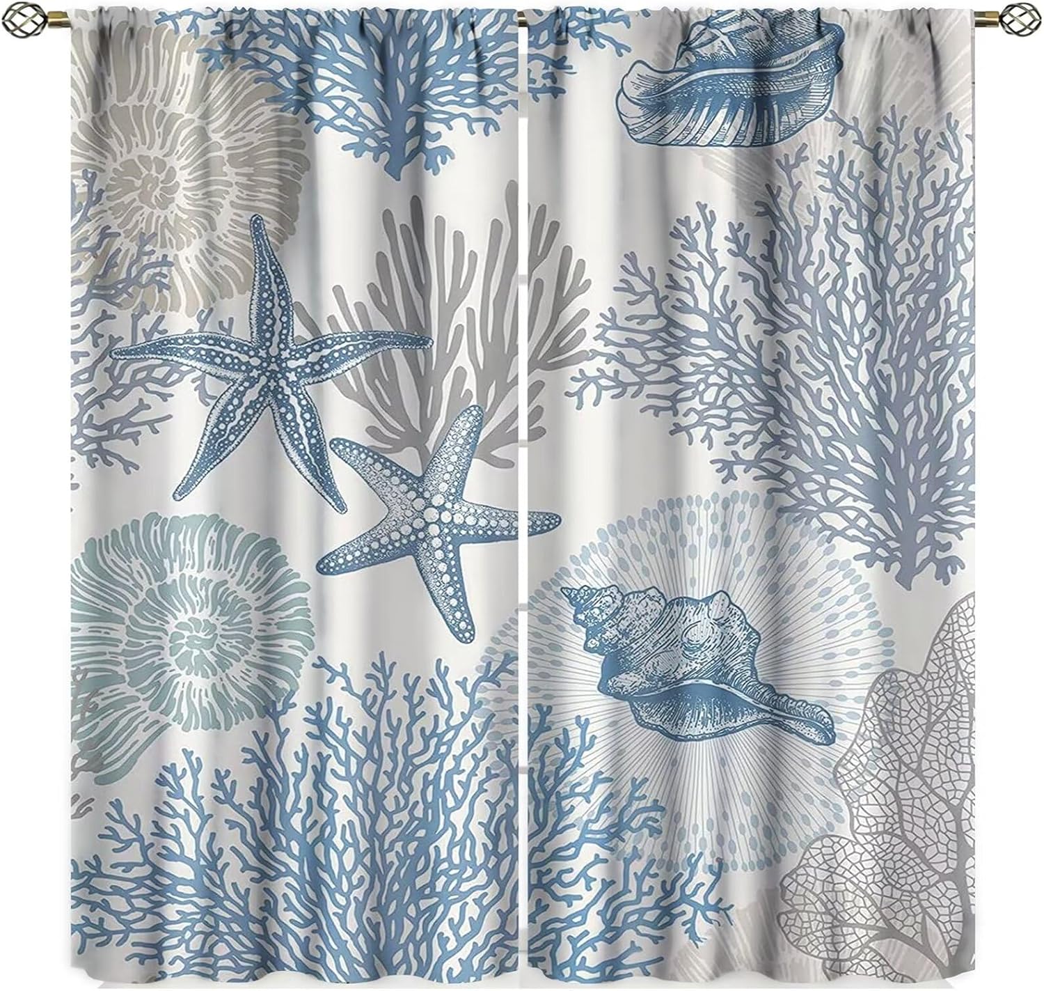 

Nautical Coastal Window Curtains Beach Beach Sea Starfish Seashell Curtain for Living Room Bedroom 2 Panels Set 42W x 45L inch 100*130 Rod Pocket 1pcs