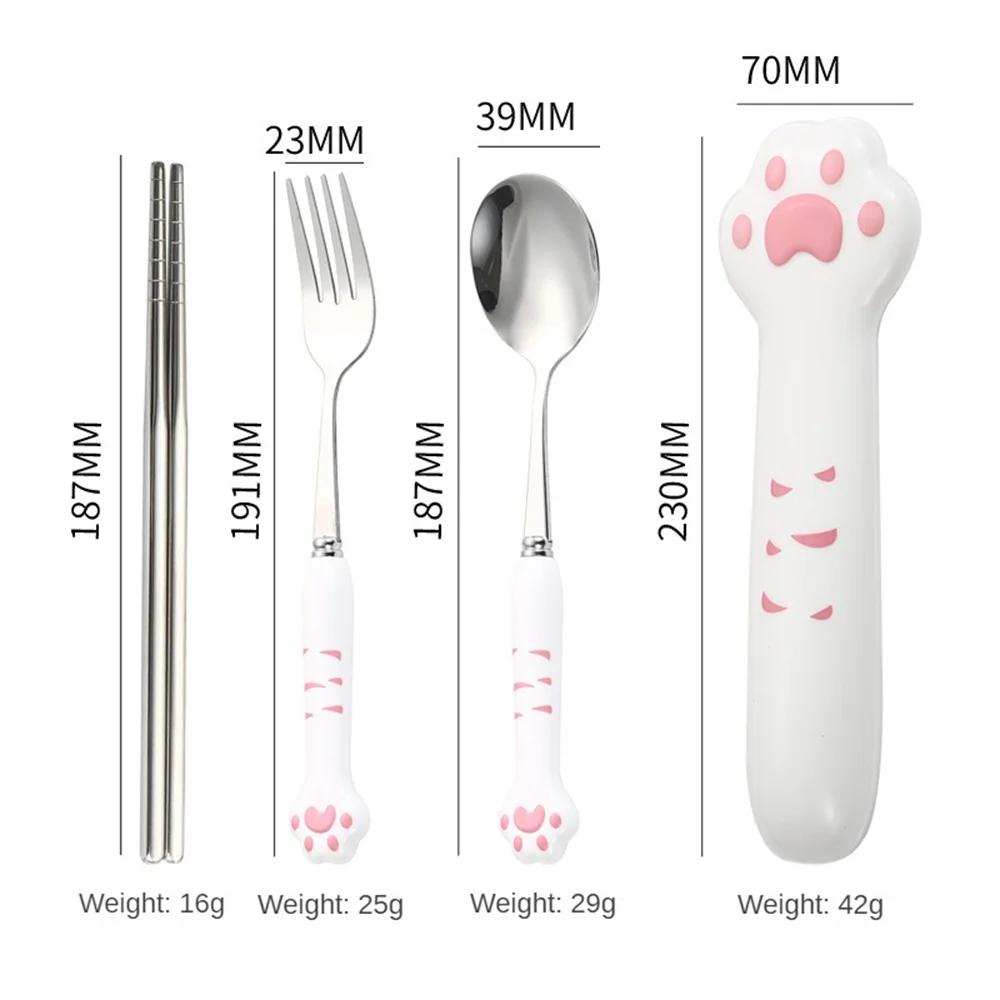 Cartoon Cute Cat Claw Portable 402 Stainless Steel Spoon Fork Tableware Set Thickened Sturdy Durable Anti Slip for Home Use