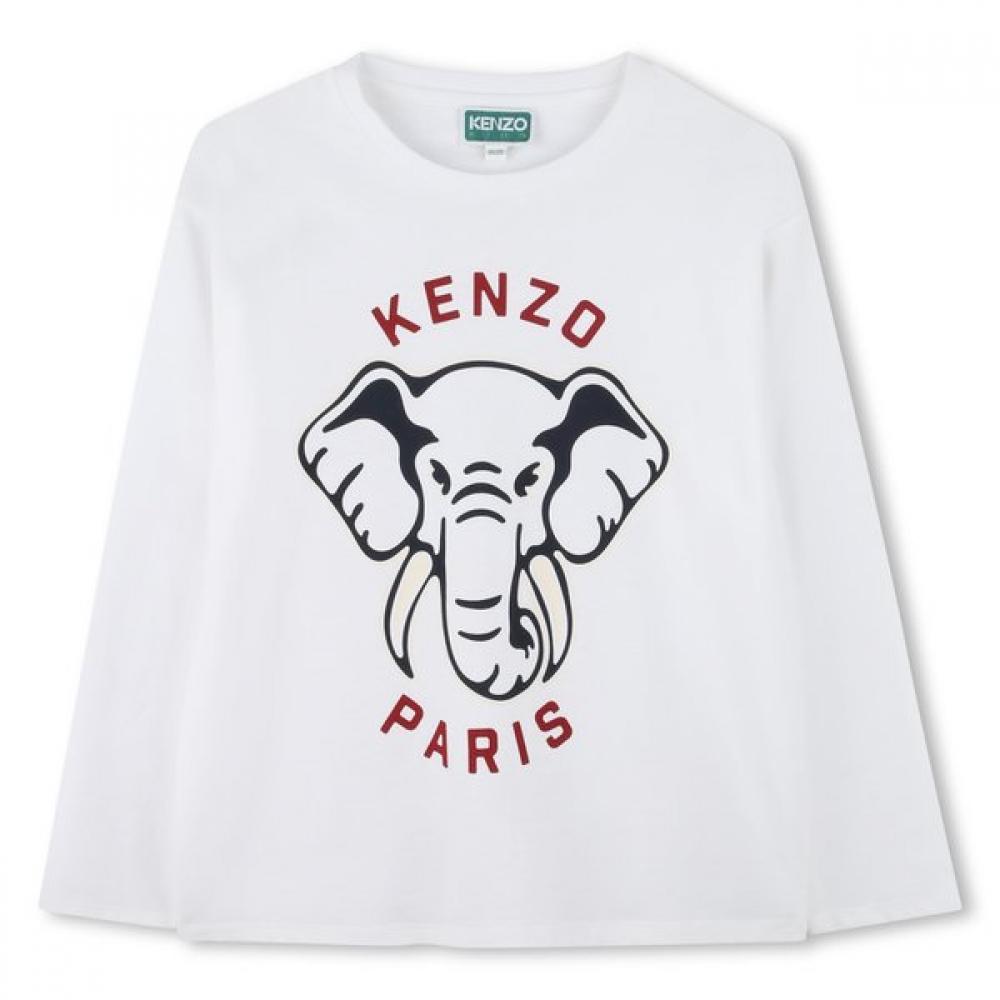 Kenzo Kids ElephanT Long Sleeve T shirT 25fw z256afTr11 white/12Age_152CM