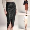 2025wish printemps et été vêtements pour femmes jupe fendue en PU taille haute fermeture éclair jupe plissée superposée en cuir jupe sexy pour hanches style européen et américain