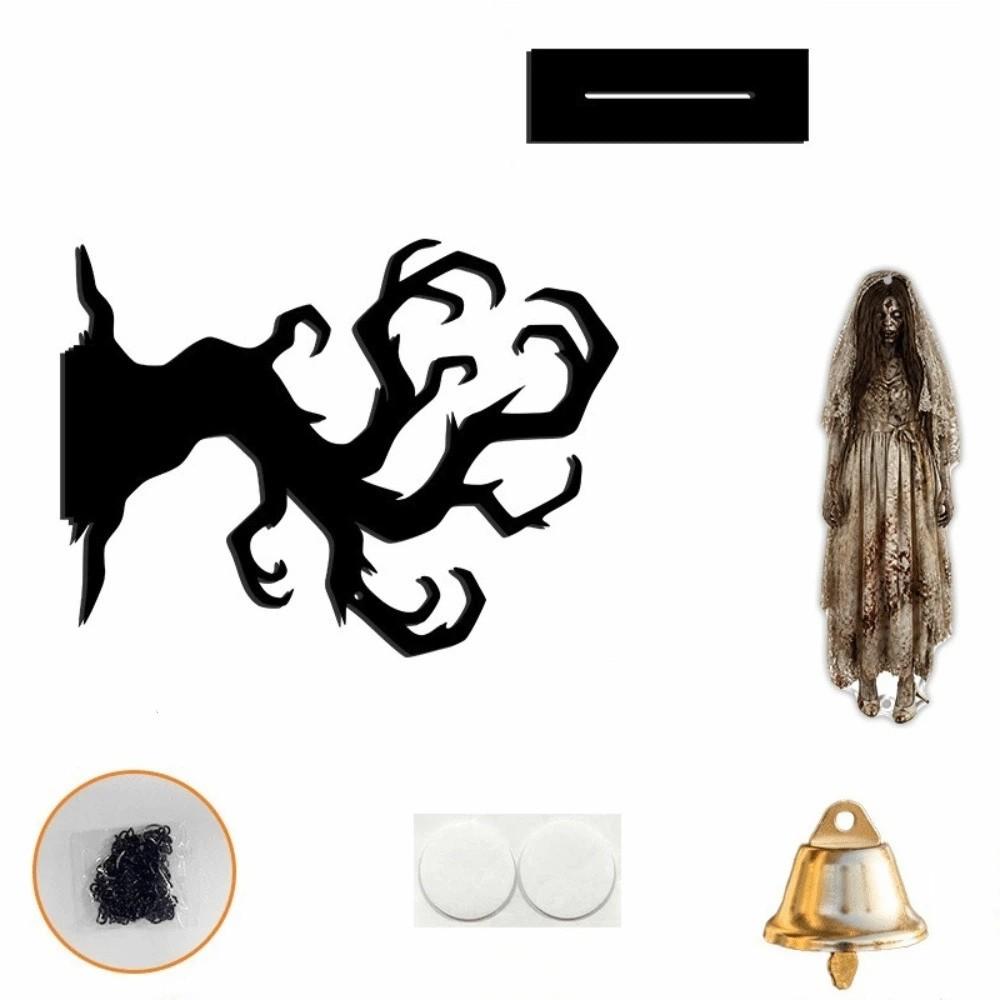 Wall-mounted Halloween Welcome Sign Spooky Ghost Outdoor Ornament Black Cat Wall Decor  Entryway