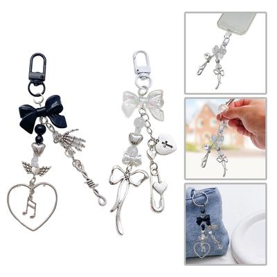 Schleife Herz Anhänger Schlüsselanhänger Handy-Charm Abnehmbares Handy-Lanyard Perlen-Schlüsselanhänger Stilvoller Schmuck für Geldbörse Tasche