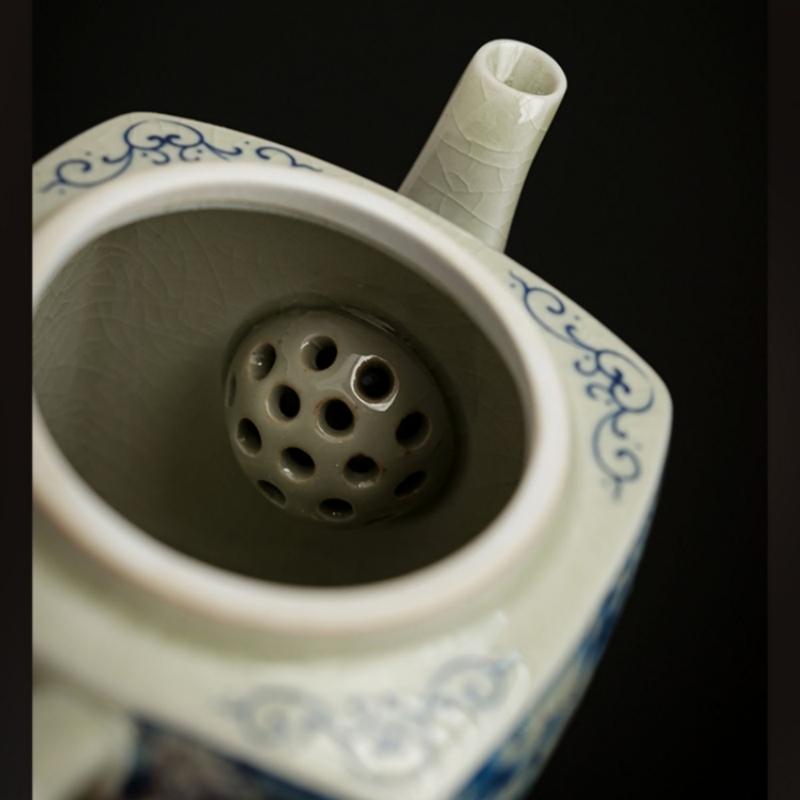 Tetera de cerámica azul y blanca con apertura para ceremonia del té, juego de té chino, té Oolong con leche, tetera con jazmín y Guan Yin