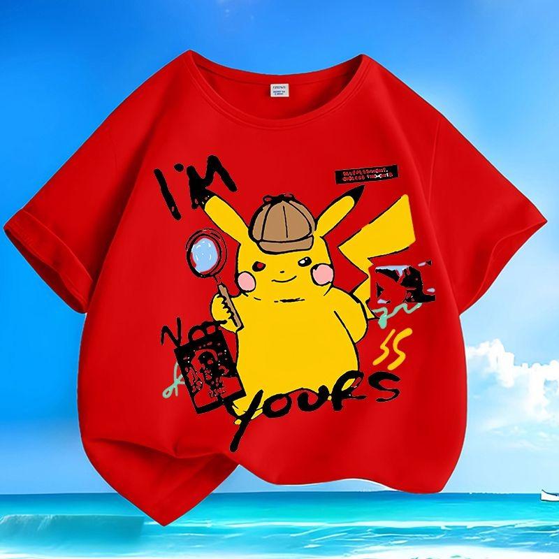 Summer Pikachu Pokémon Kids T-shirt Wrinkle-free Machine Washable Loose Short Sleeve Tops