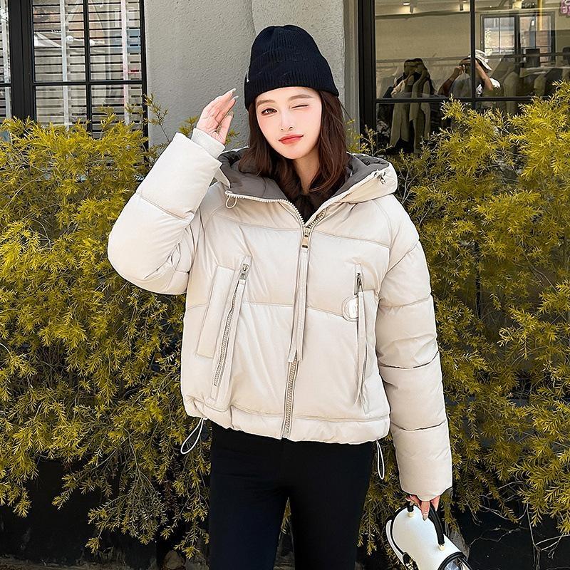 Women's Short Cotton-padded Twill Hooded Winter Jacket