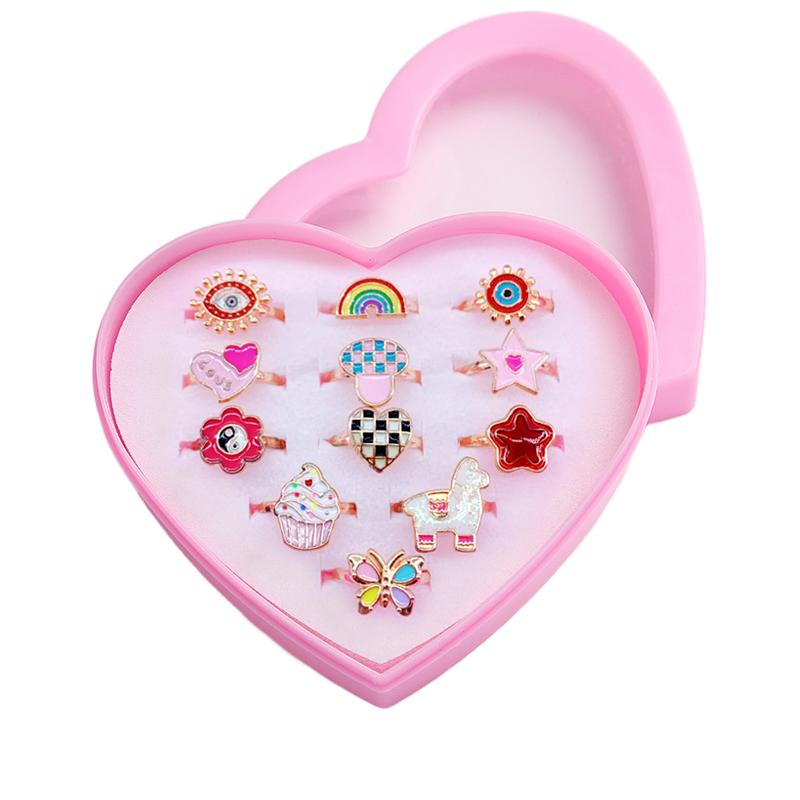 12/36PCS Metal Adjustable Rings with Box Cute Gifts for Woman Makeup Cartoon Jewelry Alloy Ring Dress Up Accessories TMZ