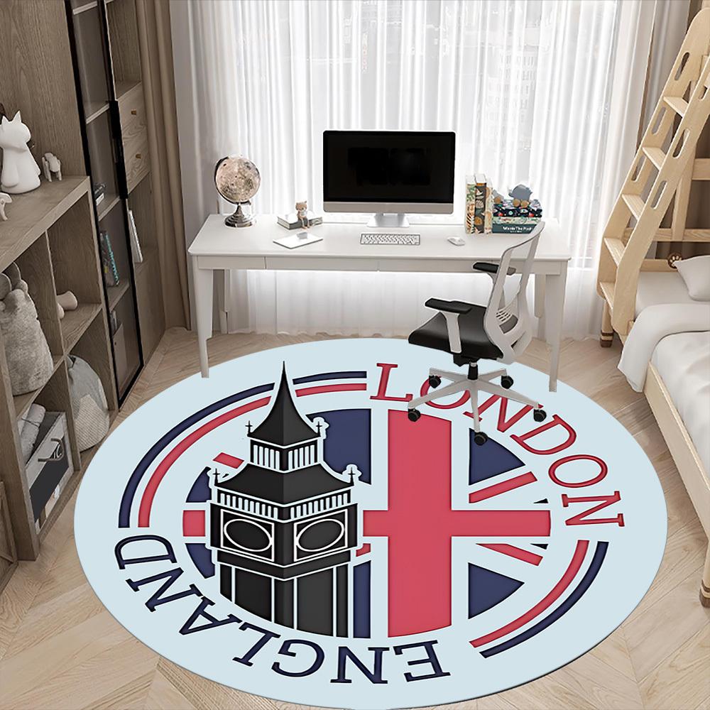 1pc London England Office Round Area Rug, Indoor Mat Suitable ForOffice, Under Office Chairs Bedroom Living Room Home Decor, Room Deco,  N51