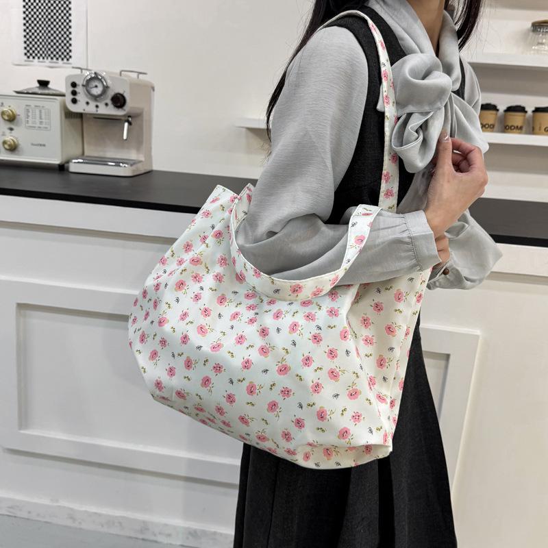 2025 new floral bag bag large capacity rose canvas bag beach bag shopping bag shoulder bag women's bag