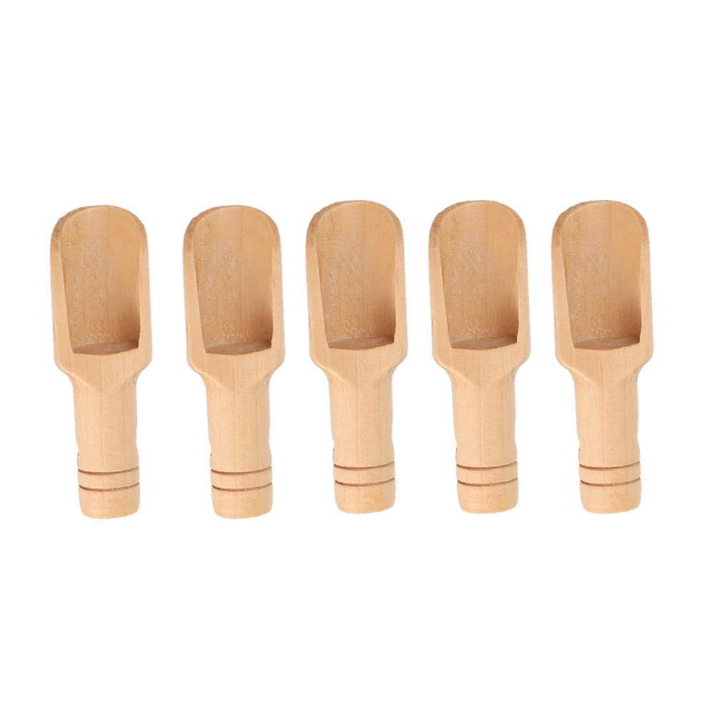 5pcs Coffee Tea Mini Sugar Spoon Wooden Round Handle Scoop Teaspoon Small Salt Shovel Milk Powder Scoops Wood Condiment Spoons