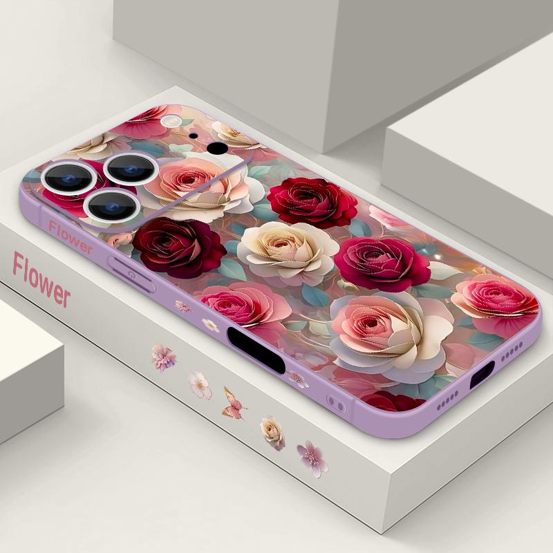 Oil Painting Rose Flowers Lanyard Case For iPhone 17 Pro Max Soft Silicone Cover For iPhone 16 Pro Max Funda iPhone 15 14 13 12 11 16E