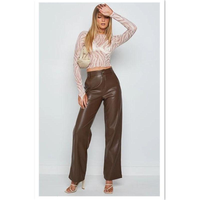 

2024 Fashion High Elastic PU Leather Pants Black M