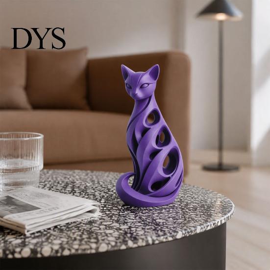 Decorative Figurines for Living Room 3D Printed Spiral Cat Figurine, Hollow Modern Abstract Sculpture Small Table Decor Coffee Desk Shelf, Minimalist