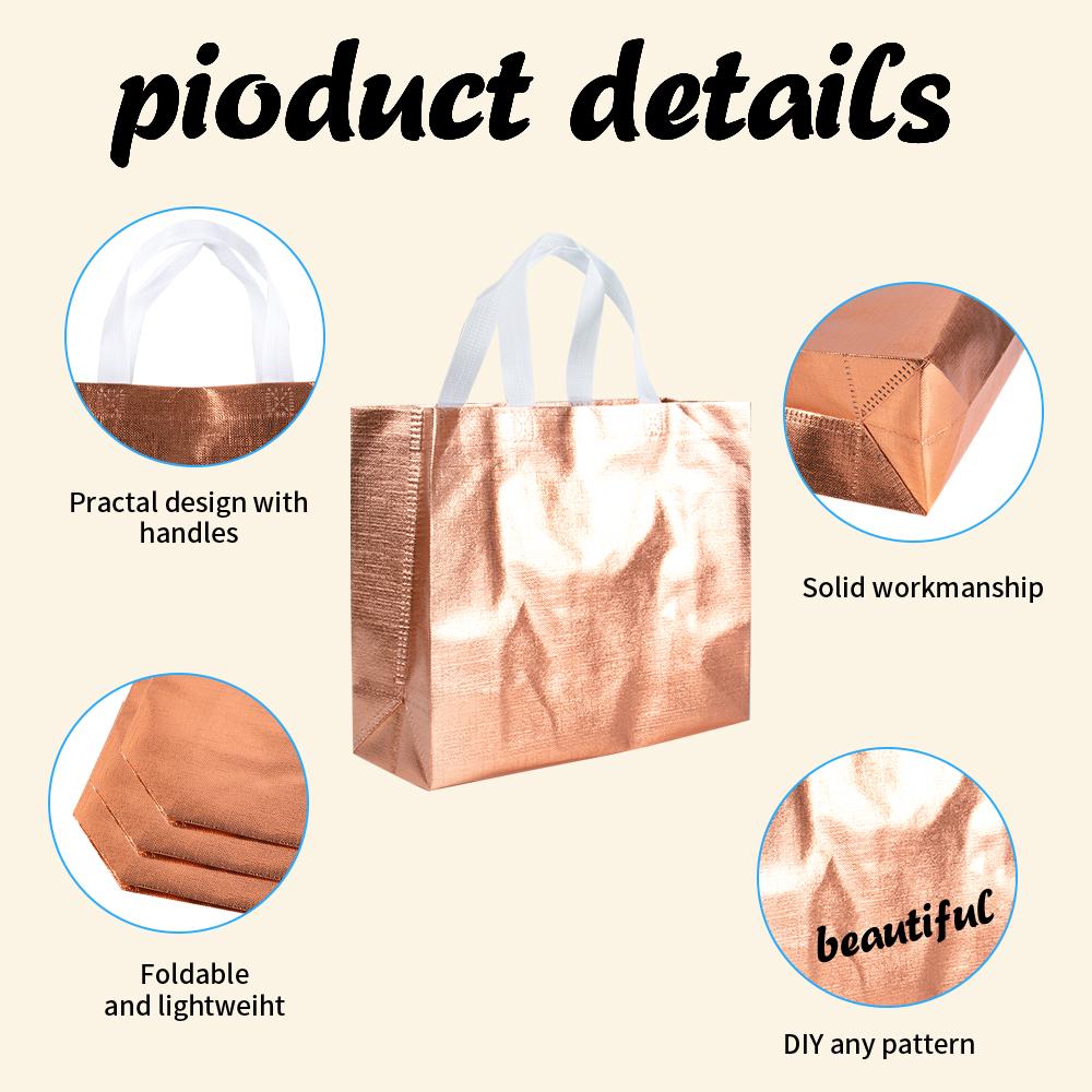 6pcs Rose Gold Silver Tote Bags Reusable Gift Bag Waterproof Non Woven Shopping Bag Grocery Bag Birthday Wedding Gift Bag