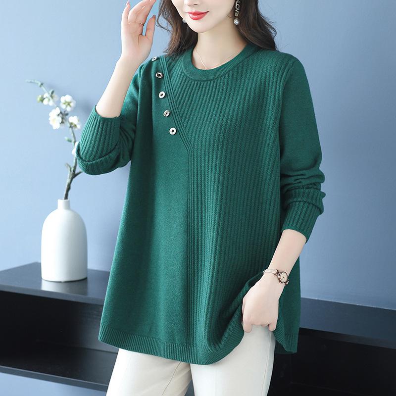 2025 A-line Plus Size Belly-Covering Knit Sweater: Autumn/Winter Fashionable Mid-Length Inner Wear for Moms
