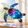 Peaceful Ocean Vibe Decor Sea Turtle Suncatcher, Acrylic Window Hanging Ornament, Faux Stained Glass Themed Gifts for Women Coastal Lovers,