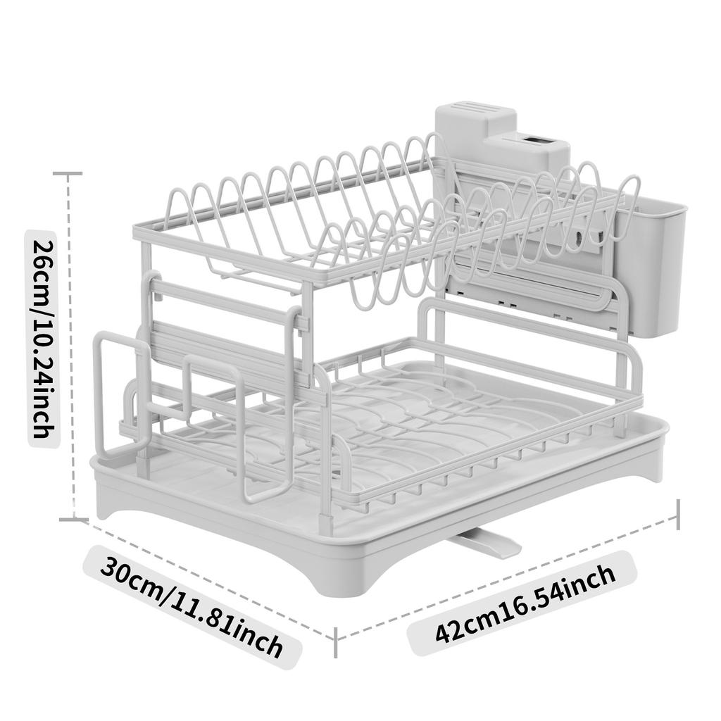 Dish Drying Rack, 2 Tier Large Dish Drying Rack for Kitchen Counter with Drainboard Stainless Steel Dish Drainer for Dish/Knifes