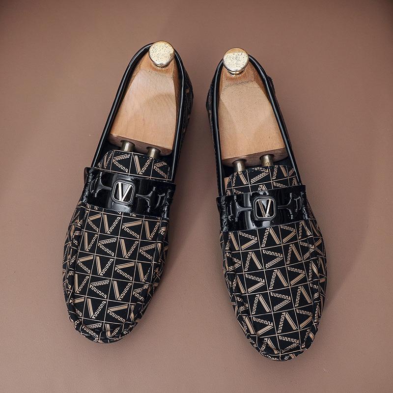 Summer New Doudou Shoes Men's Casual Trend Soft Leather Soft-soled Shoes Fashion Printing High-end Men's