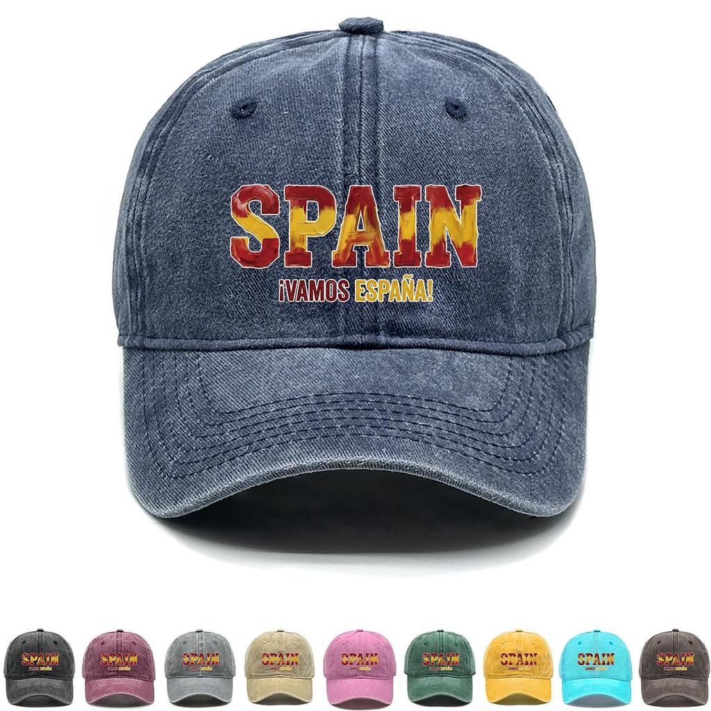 Snapback Baseball Cap With "SPAIN" "VAMOS ESPANA" Flag Printed , Adjustable Baseball Cap Curved Brim Inelastic Casual Cozy Man's Cap