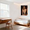 Sexy Blonde Woman Wavy Hair Light Pink Crop Top Denim Shorts Wooden Wall Rope Knot Curtain Warm Light Tin Sign Metal Poster Bar