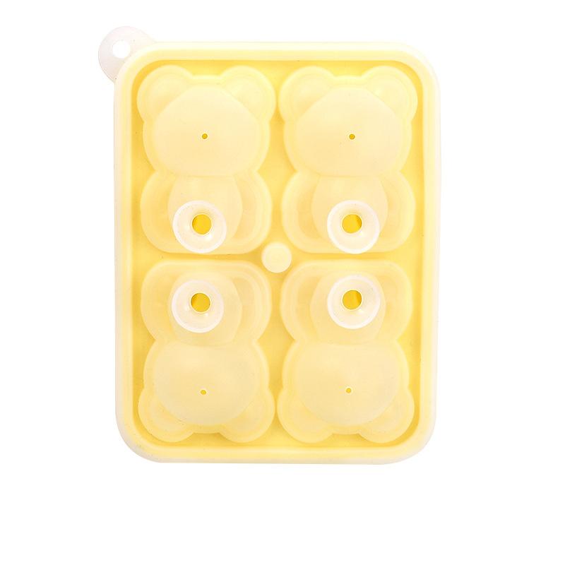 4 Grid 3D Little Teddy Bear Shape Ice Cube Silicone Mold Ice Tray ,for Whiskey Cocktail Drink Coffee Ice Cream Decoration