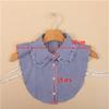 LHY Striped Fake Collar Blue White Pleated Blouse Half Shirt Dickey Korean Style Office Wear Cotton Decoration Collar