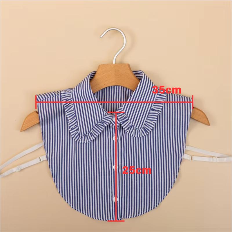 LHY Striped Fake Collar Blue White Pleated Blouse Half Shirt Dickey Korean Style Office Wear Cotton Decoration Collar