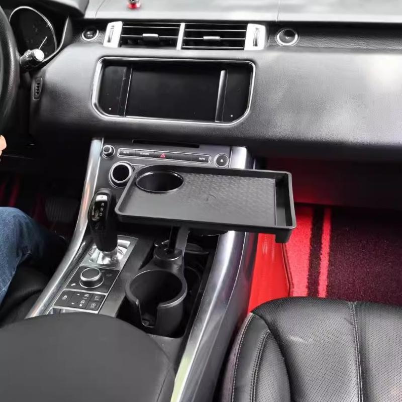 Car Cup Holder Expander 360° Rotatable Adjustable with Detachable Food Snack Tray & Phone Mount Car Storage Dinner Plate