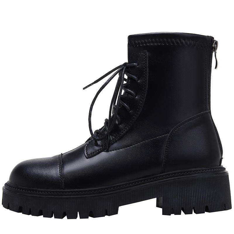 Martinky dámské podzimní malé na silné podrážce šněrovací zadní zip vnitřní zvýšení výšky britské krátké boty zvýšení výšky vysoký podpatek