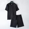 Men's Summer Lightweight Loose-Fit Loungewear Set Short-Sleeve Top + Shorts Can Be Worn Outdoors Solid Color Casual Two-Piece Set