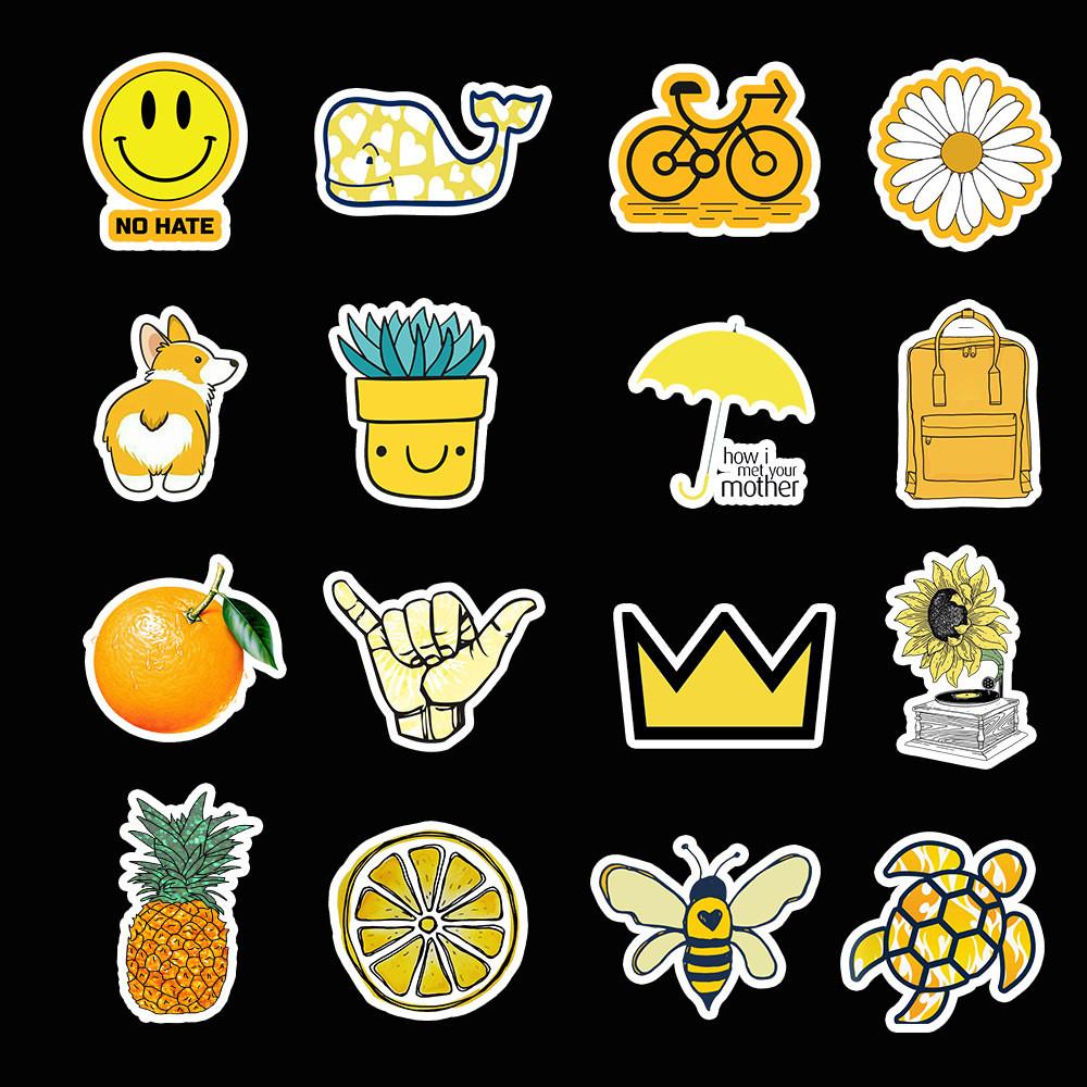 50pcs Cute Waterproof Yellow Orange Stickers For Water Bottle Trunk Journaling