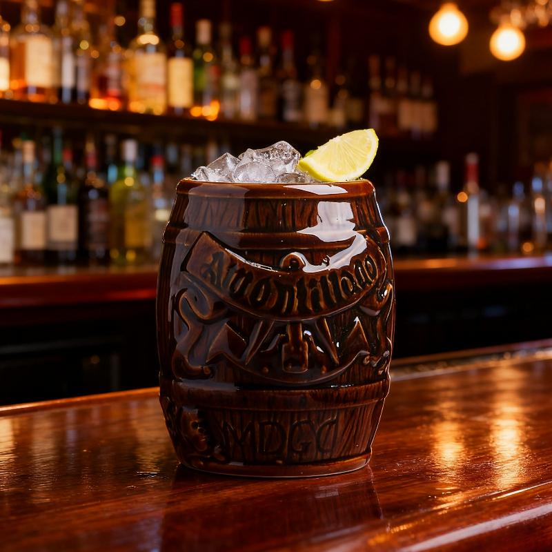 Hawaii Ceramic Tiki Mug Creative Cocktail Cup Easter Island Tiki Mugs Halloween Gift Barrel Shaped Wine Mug for Bar Accessories