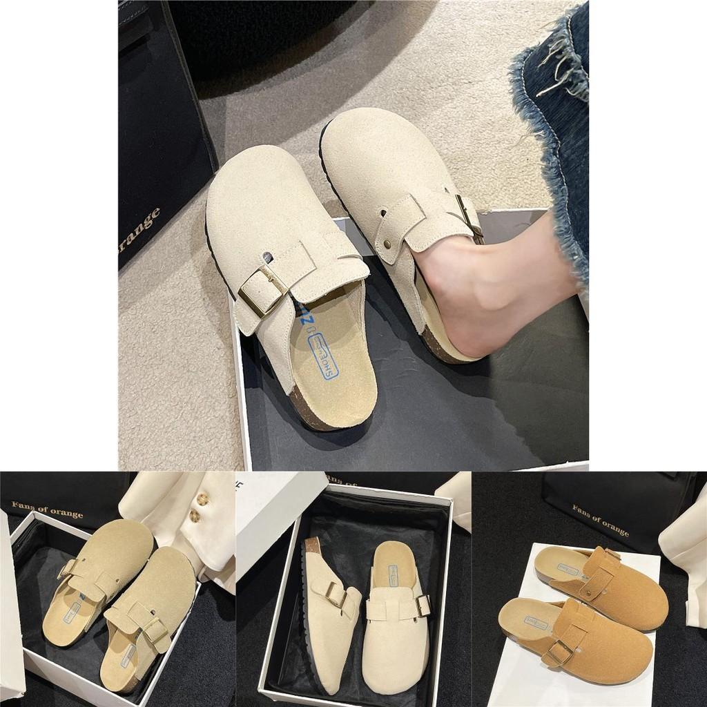 Chic Casual Vintage Round Toe Buckle Sandals Women Comfortable Pu Upper Spring Fashionable Slip On Mules