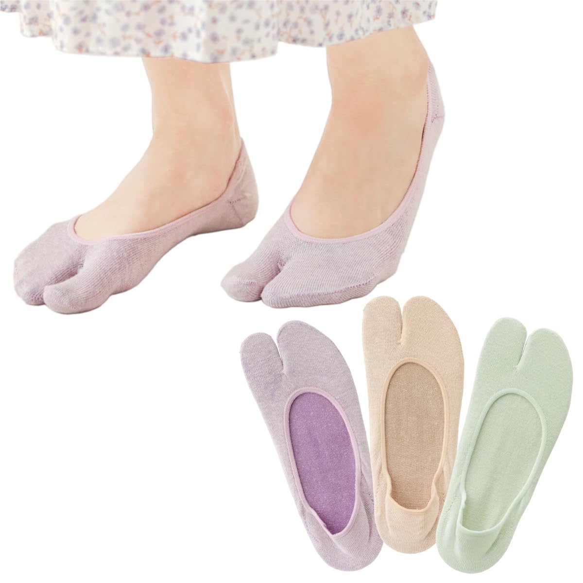 

Набор из 3 пар носков-чехлов в стиле таби с шелковой подкладкой (Мягкий лавандовый + Цитрусовый бежевый + Мятно-зеленый)