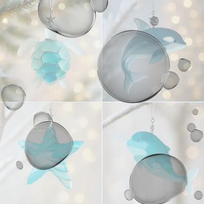 Marine Life Christmas Advent Calendar with 24 2D Flat Ocean Animals Ornaments Holiday Countdown Calendar for Xmas Tree Decor