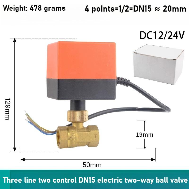 Electric Copper Two-way Ball Valve DN15 20 25 32 40 50 Three Wire Two-point Control 220V 12V 24V Electric Ball Valve
