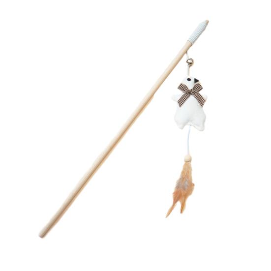 Interactive Cat Wand Toy Feather Plush Animal Cat Teaser Stick with Bell Indoor Kitten Play Exercise Toy