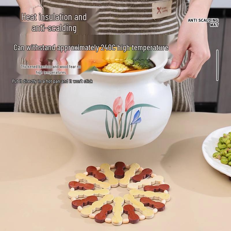 Bamboo Insulation Pad Set: 3-Piece High-Temperature Resistant Table Mats for Casseroles