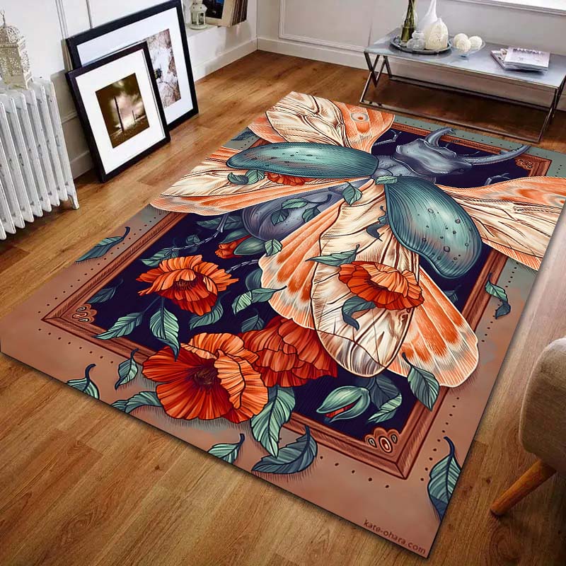 

Beetles and Flowers Vintage Print Carpet for Bedroom Living Room Bedside Sofa Floor Mat Modern Home Decor Area Rug for Gifts 40x60cm (16x24in)