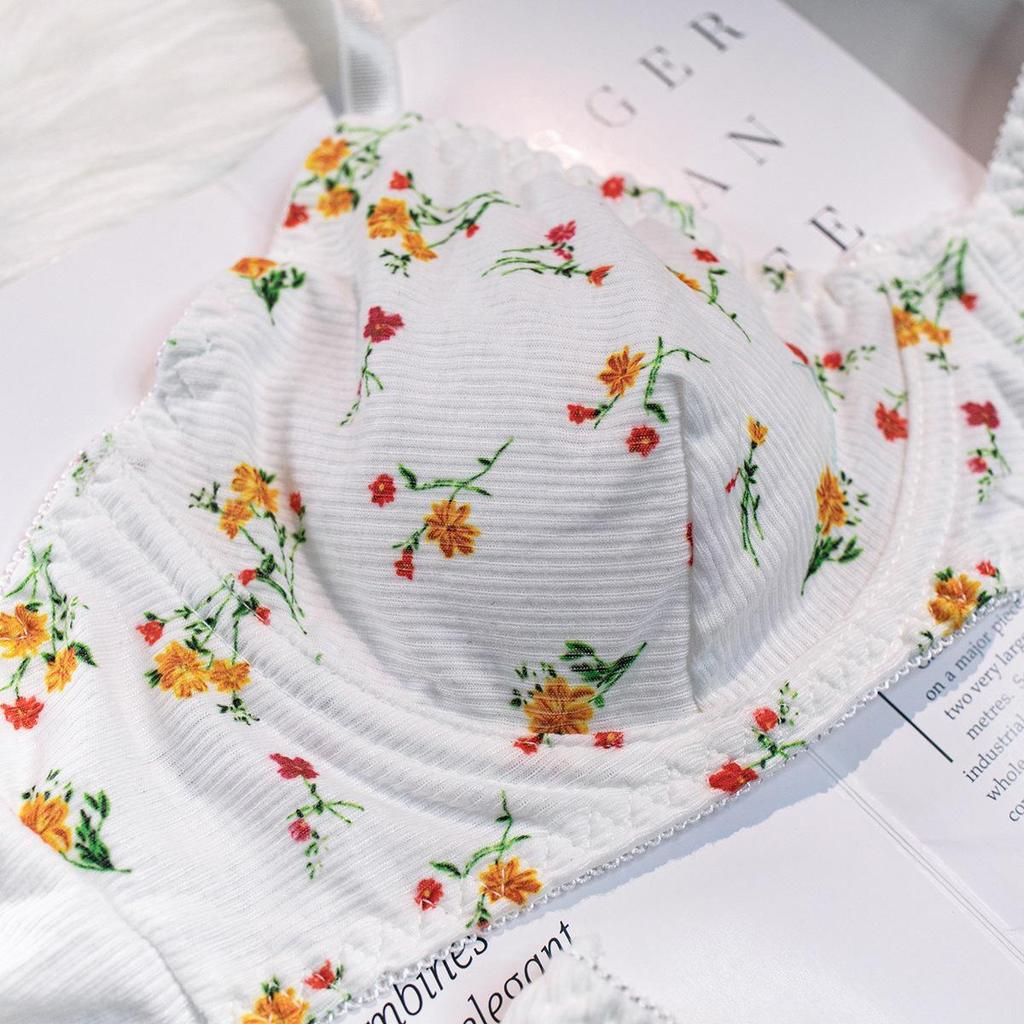 Summer European & American Floral Knit Sexy Underwear Set with Steel Ring