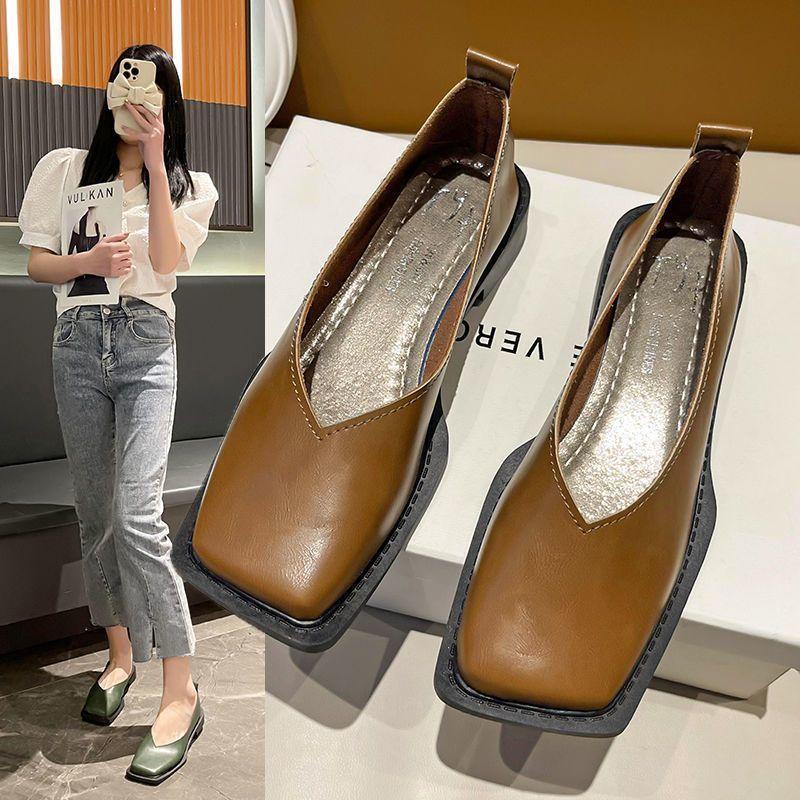 French Temperament Square Head Shallow Mouth Ladyshoes Shoes Versatile Xiaoxiang Flat-soled Single Shoes 2025 Summer and Autumn New Models