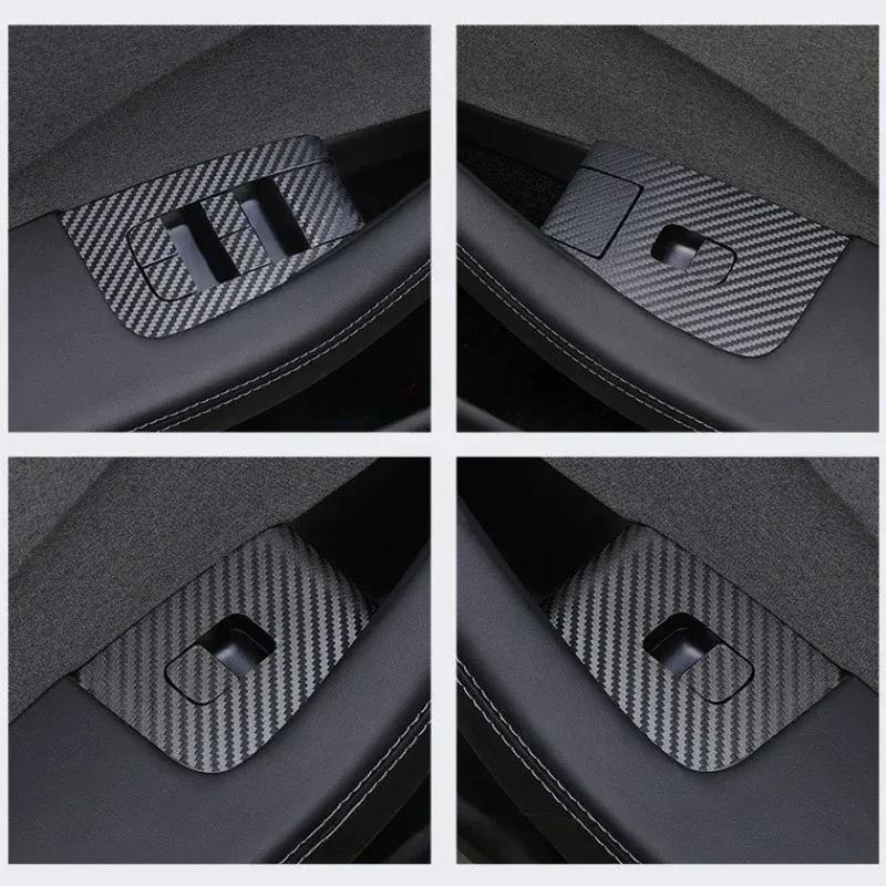 Door Window Button Sticker for Tesla New Model 3 Highland 2024 Lifting Window Opening Panel Carbon Fibre LHD Car Accessories