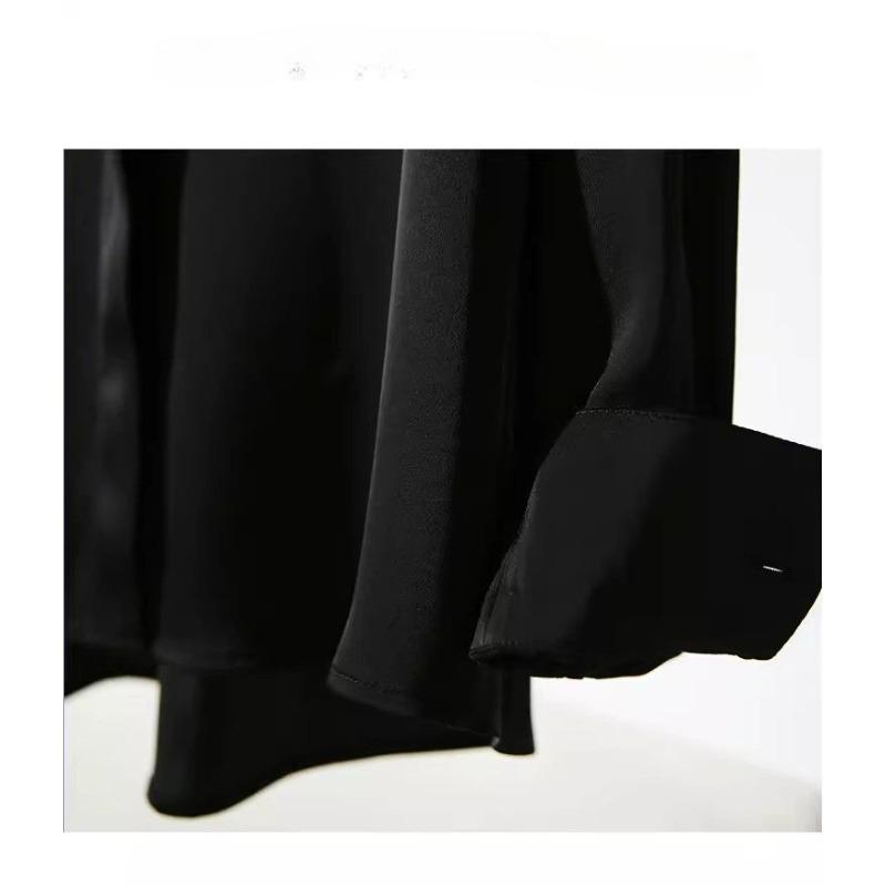 White Satin Shirt Loose Fit Spring Autumn Black Blouse Fashionable Design High Quality Comfortable Stylish Top