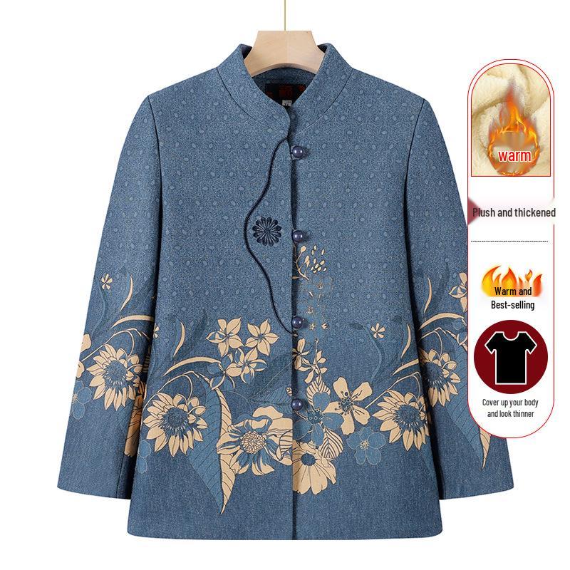 Elderly Women's Spring Coat, New Style for 60-70-Year-Olds, Stand-Up Collar, Long-Sleeve Top for Grandma