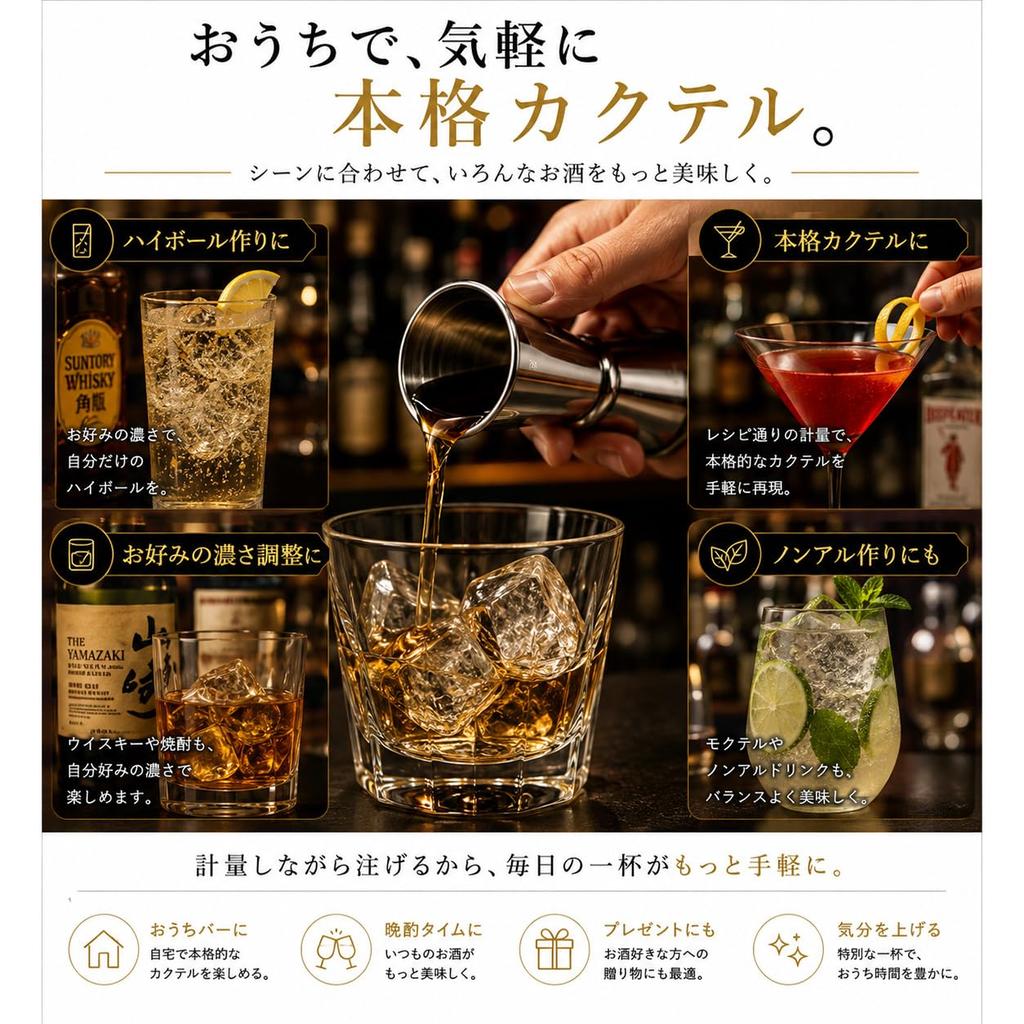 MOCKTAILHOUSE Measuring Cup Jigger Cup with Measurement Markings, 2 Types, Easy To Use, Can Be Placed and Measured, Cocktail Measuring Cup, Stainless