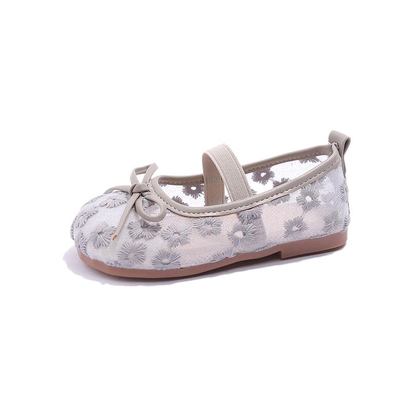 

Floral Embroidery Lace Ballet Flats Baby Girls Summer New Breathable Mesh Ballerinas Kids Cute Wedding Party Dress Shoes 25 (Inner15.5cm) сірий