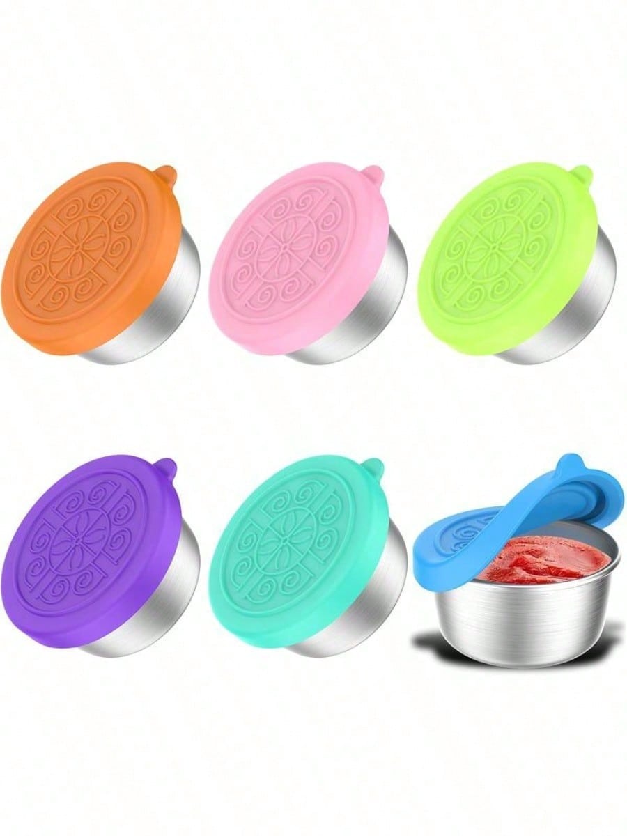 

6 units portable salad dressing bottles-leak-proof silicone lid stainless steel sauce cups,lunch box picnic prep kitchen storage