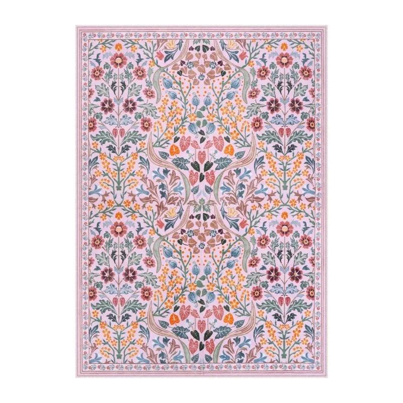 Bohemian Floral Rug Vibrant Blossom Floral Living Room Area Rug Minimalist Bedroom Decorative Rug Washable Rug